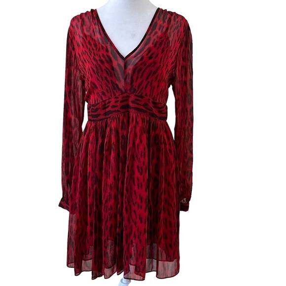 Michael Kors Women’s Long Sleeves V-Neck Dress Red/Black Size 6 - Picture 7 of 12